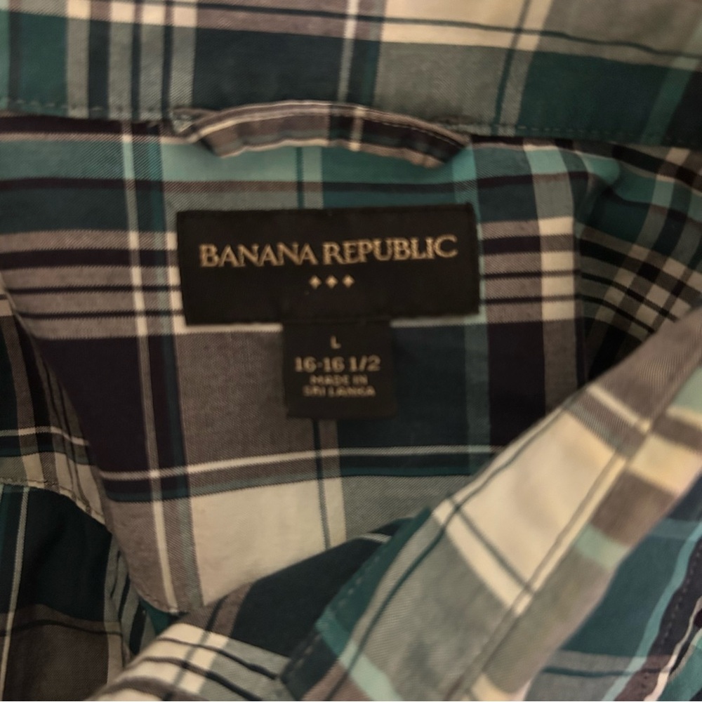 Banana Republic‎ Mens Large Plaid Long Sleeve Shirt in Blue and Green - Picture 3 of 3
